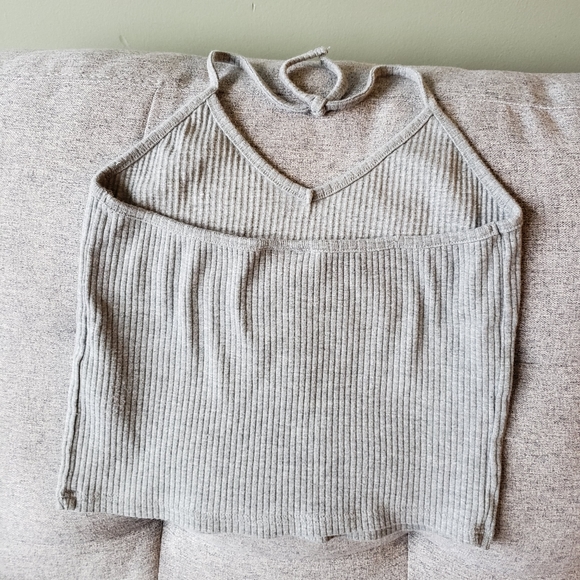 Grey knit crop halter top TOPSHOP - Picture 2 of 2